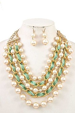 PEARL & VELVET WOVEN CHAIN NECKLACE SET