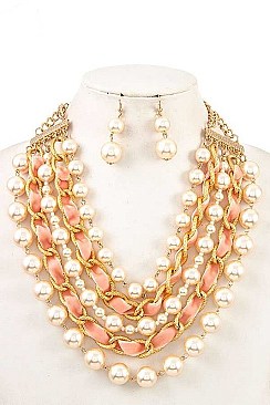 PEARL & VELVET WOVEN CHAIN NECKLACE SET