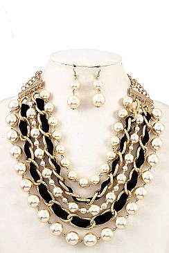 PEARL & VELVET WOVEN CHAIN NECKLACE SET