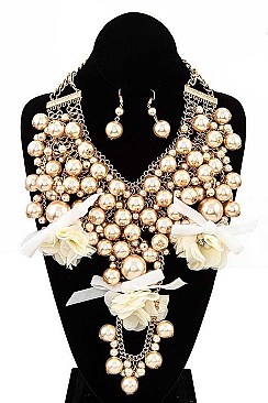 HARMONIOUS PEARL & FLORAL STATEMENT NECKLACE SET