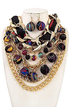 MULTI BALL CHAIN DESIGNED STATEMENT NECKLACE SET