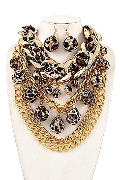 MULTI BALL CHAIN DESIGNED STATEMENT NECKLACE SET