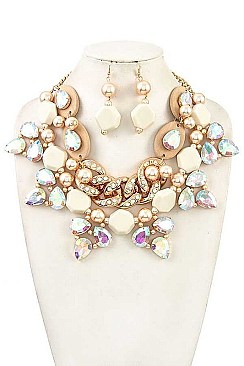 WOOD & GEM BIB NECKLACE SET