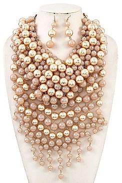 PEARL MIX CLUSTER STATEMENT NECKLACE SET