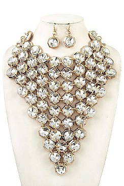 SYMMETRICAL CRYSTAL NET BIB NECKLACE SET