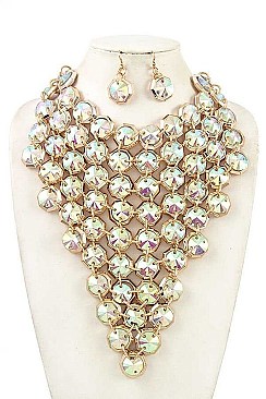 SYMMETRICAL CRYSTAL NET BIB NECKLACE SET