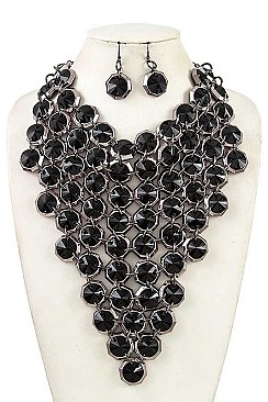 SYMMETRICAL CRYSTAL NET BIB NECKLACE SET
