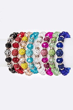 PACK OF 12 CRYSTAL BEADS STRETCH BRACELET SET
