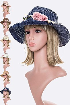Pack of 12 Flower Hat Band Raw Edge Straw Hat