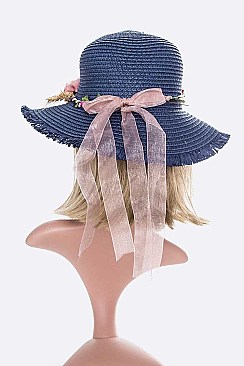 Pack of 12 Flower Hat Band Raw Edge Straw Hat