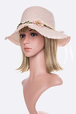 Pack of 12 Flower Hat Band Raw Edge Straw Hat