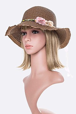 Pack of 12 Flower Hat Band Raw Edge Straw Hat