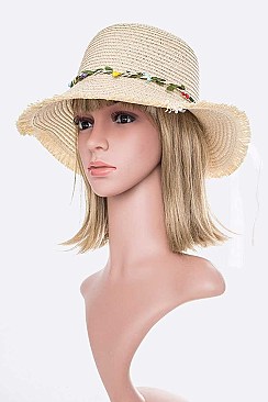 Pack of 12 Flower Hat Band Raw Edge Straw Hat