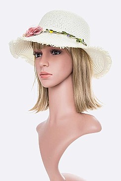 Pack of 12 Flower Hat Band Raw Edge Straw Hat