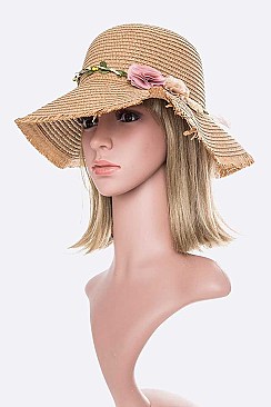 Pack of 12 Flower Hat Band Raw Edge Straw Hat