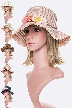 Pack of 12 Flower Iconic Raw Edge Straw Hat