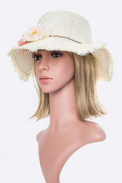 Pack of 12 Flower Iconic Raw Edge Straw Hat