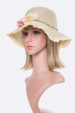 Pack of 12 Flower Iconic Raw Edge Straw Hat