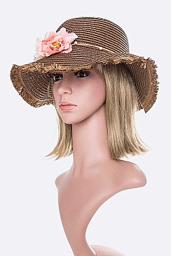 Pack of 12 Flower Iconic Raw Edge Straw Hat