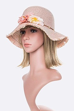 Pack of 12 Flower Iconic Raw Edge Straw Hat