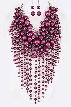 Mix Pearl Layer Head Turner Statement Necklace Set