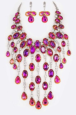 Lush Crystal Raindrops Statement Necklace Set LA-GNE3007
