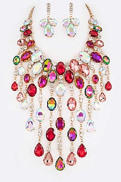 Lush Crystal Raindrops Statement Necklace Set LA-GNE3007