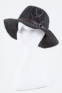 Woven Leather Band Chunky Knit Panama Hat LA3083DD