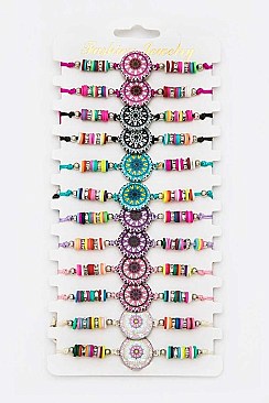 Pack of 12 Native Art Medal Drawstring Bracelets Set