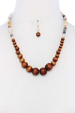 WOOD BEADS SHORT NECKLACE SET