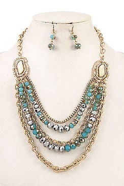 MULTI ROW BEADED CHAIN NECKLACE SET