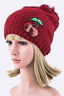 Chic Sequined Cherry Pom Pom Knit Beanie LA-EMH8543U