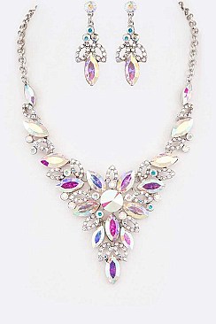 Flower Crystal Statement Necklace Set