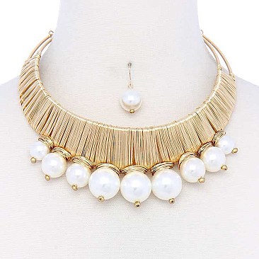 WIRED CHOKER WITH PEARLS NECKLACE SET