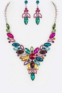Flower Crystal Statement Necklace Set