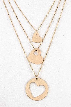 3 LAYERED HEART PENDANT NECKLACE