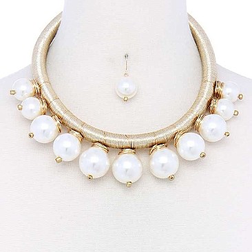 PEARLS IN METAL CORD NECKLACE SET