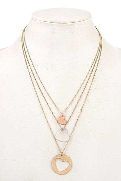 3 LAYERED HEART PENDANT NECKLACE