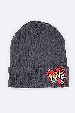Winter LOVE Heart Patch Beanie