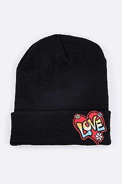 Winter LOVE Heart Patch Beanie