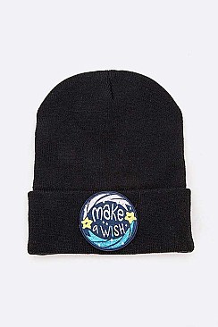 MAKE A WISH Embroidered Patch Winter Beanie