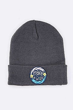 MAKE A WISH Embroidered Patch Winter Beanie