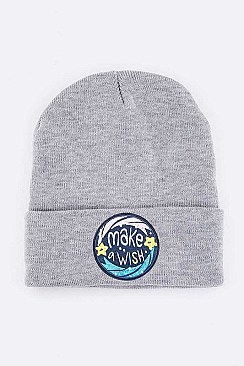 MAKE A WISH Embroidered Patch Winter Beanie
