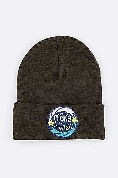MAKE A WISH Embroidered Patch Winter Beanie
