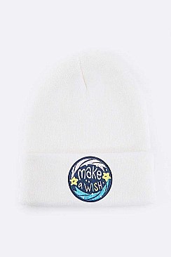 MAKE A WISH Embroidered Patch Winter Beanie