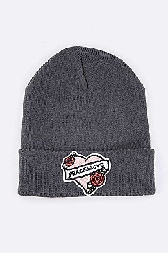 Fashion Peace Love Embroidered Patch Beanie