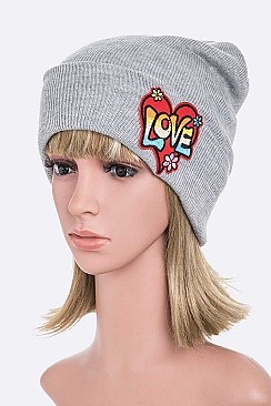 Winter LOVE Heart Patch Beanie