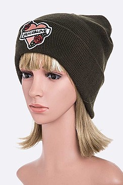 Fashion Peace Love Embroidered Patch Beanie