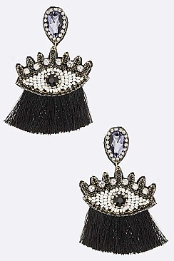 ORIGINAL BEADED EYES TASSEL EARRINGS