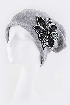 Fashionable Sequined Flower Patch Jersey Convertible Beanie LA-DT2626-MF106